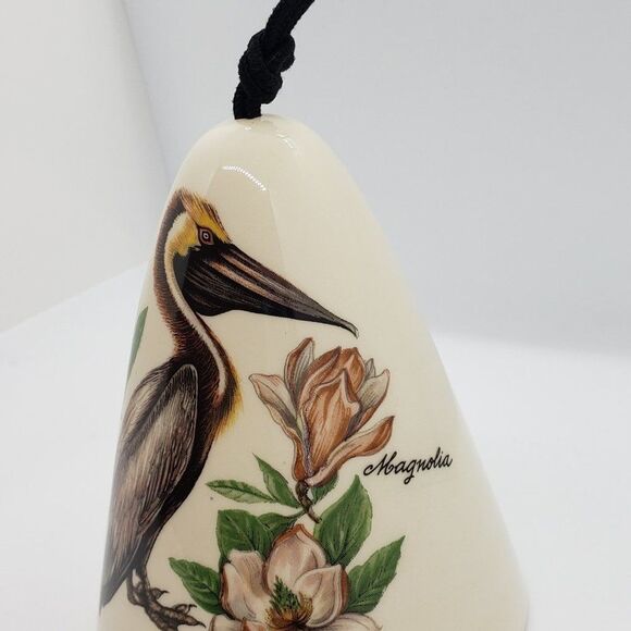 Eastern Wild Vintage Hand Painted Pelican Magnolia Flower Large Ceramic Bell - Picture 4 of 7